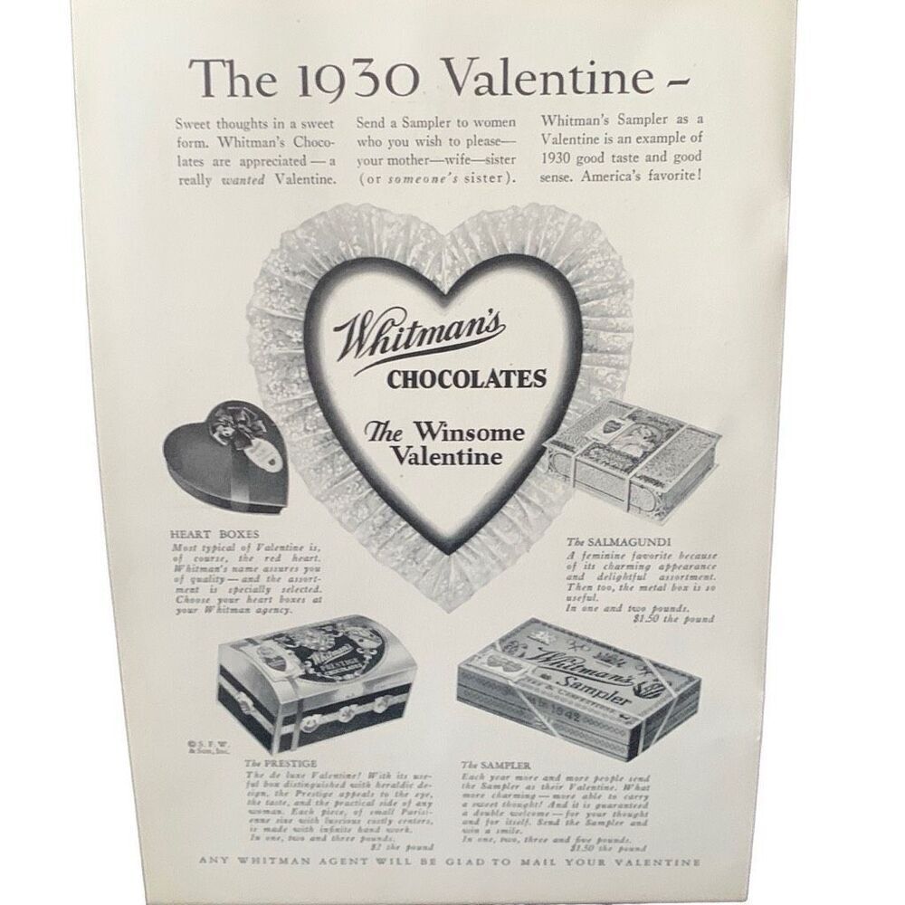 Vintage 1930 Whitman’s Chocolates The Winsome Valentine Ad Advertisement